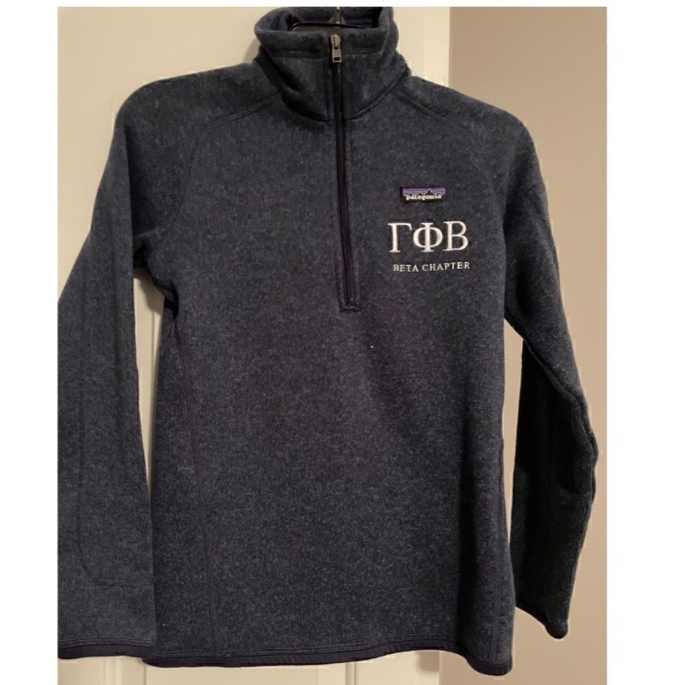 Gamma Phi Beta letters quarter-zip Patagonia grey